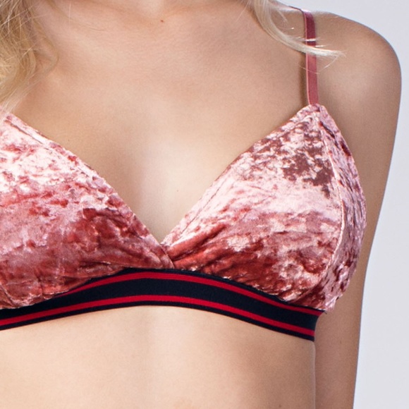 Honey Punch Velvet Triangle Bra or Bralette Pink - Picture 3 of 7